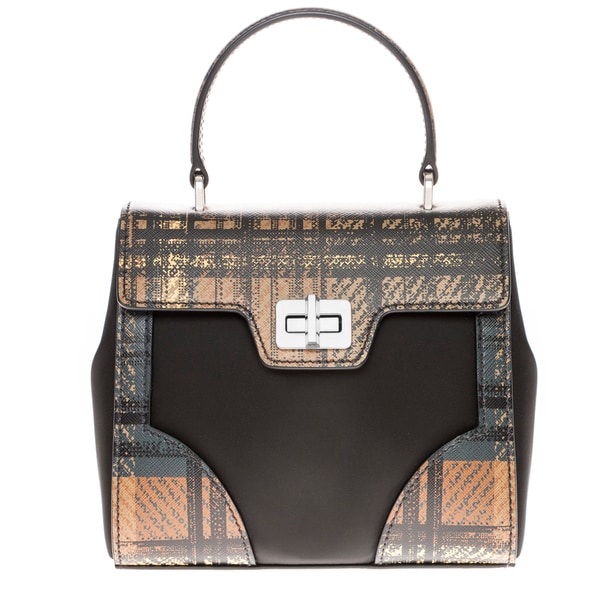 prada nylon purses - Prada Tartan and Saffiano Black/ Brown Top Handle Satchel ...