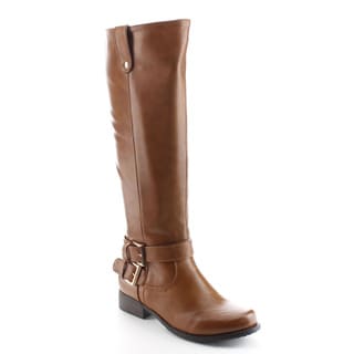 DAVICCINO AA28 Women's Side Zip Buckle Strap Flat Heel Knee High Riding Boots
