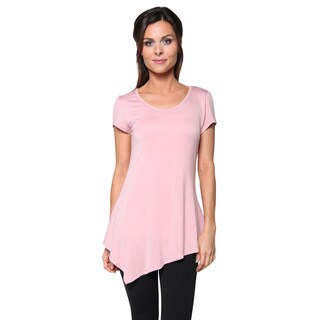 Free to Live Women's Short Sleeve Asymmetrical Handkerchief Hem Fitted Tunic
