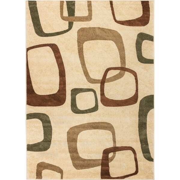 Well Woven Lines Mid Century Squares Ivory/Green Modern Rug (7'10 x 10