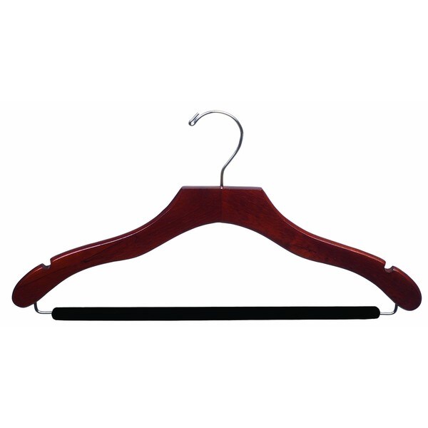 The Great American Hanger Company Wavy Walnut Suit Hanger with Non-slip bar and Notches (Box of 25)