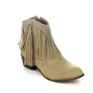 ADRIANA LEONARA-39 Women's Side Zipper Low Heel Fringe Ankle Booties