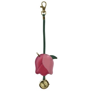 Dakota Moxie Leather Pink Tulip Hanging Purse Charm Clock