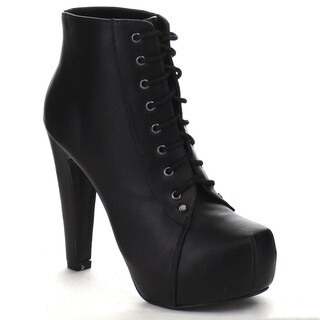 SPEED98 SCALA Women's High Block Heel Lace Up Ankle Booties