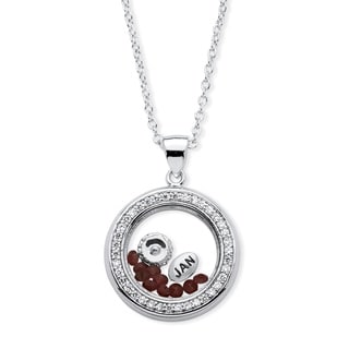 PalmBeach Silvertone 1/2ct Birthstone and Cubic Zirconia and Austrian Crystal Floating Charm Pendant Color Fun