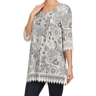 Women's Plus Size Paisley Top with Lace Crochet Trim