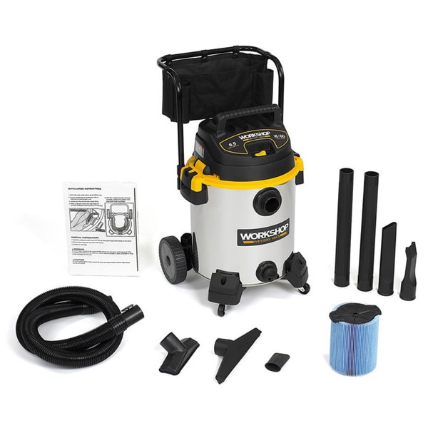WORKSHOP Wet Dry Vacs WS1600SS Heavy Duty Stainless Steel Wet Dry Shop Vacuum with Cart, 16-Gallon, 6.5-Peak HP