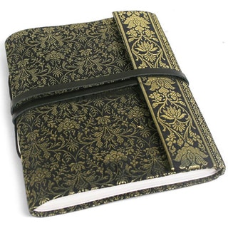 Handmade Black and Gold Sari Silk Covered Journal (India)