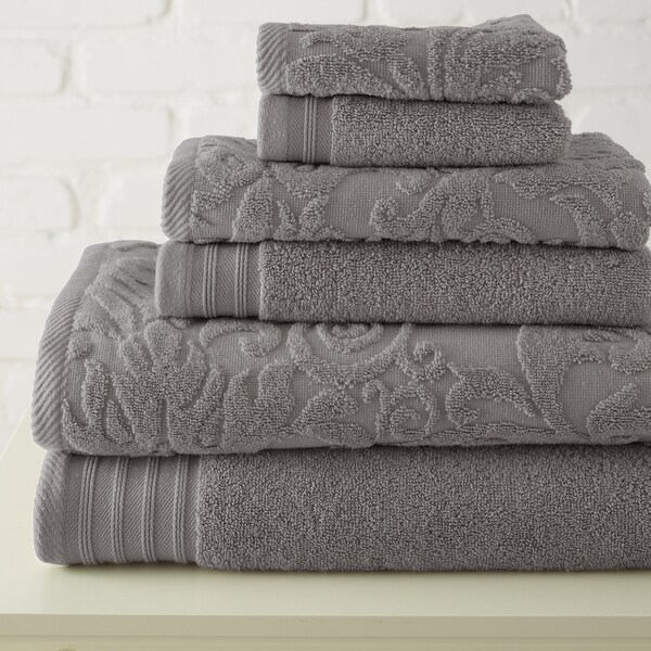 6Piece Jacquard/Solid Leaf Swirl Towel Set 17719670