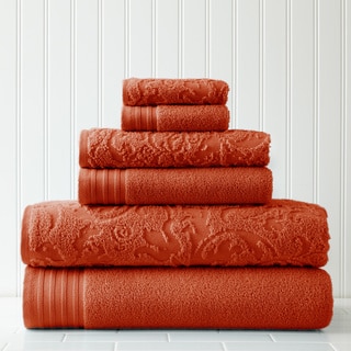 6-Piece Jacquard/Solid Leaf Swirl Towel Set