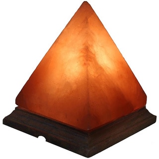 Himalayan Natural Crystal Salt Pyramid Lamp on Wooden Base