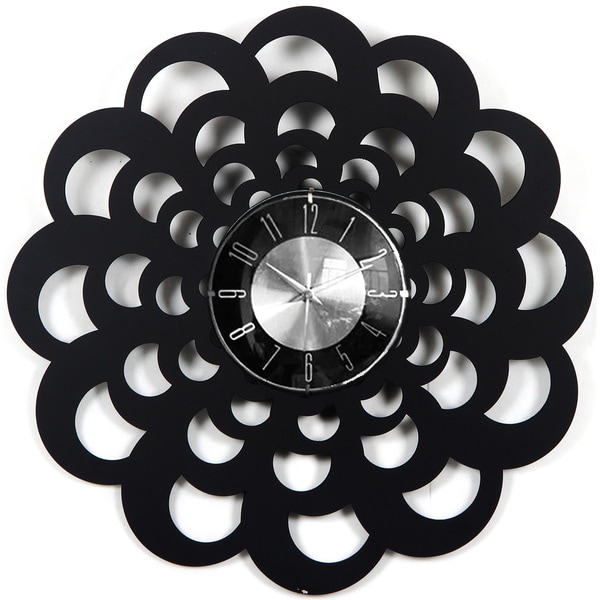 Mid-century Vintage 20-inch Wood Floral Clock