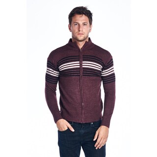 Men's Full Zip Striped Maroon Sweater
