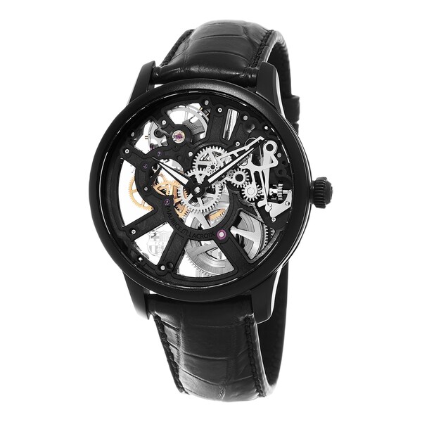 Maurice Lacroix Men's MP7228-PVB01-002 'Master Piece Squelette' Skeleton Dial Black Leather Strap Swiss Mechanical Watch