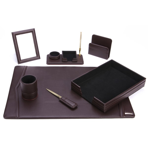 7-Piece Brown Synthetic Leather Desk Set