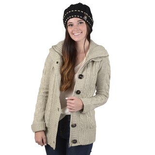 Journee Collection Junior's Lined Cable Knit Hooded Sweater