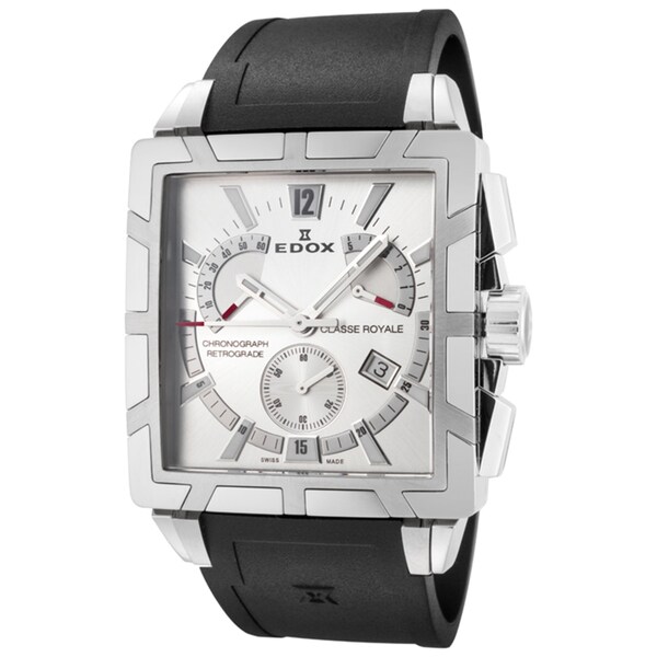 EDOX Classe Royale ED-01504 3 AIN Men's Silver/ White Watch with Black Strap