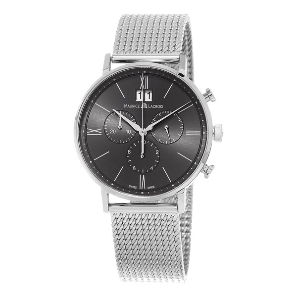 Maurice Lacroix Men's EL1088-SS002-811 'Eliros' Grey Dial Stainless Steel Mesh Bracelet Chronograph Swiss Quartz Watch