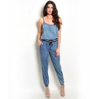 Shop the Trends Women's Spaghetti Strap Chambray Denim Jumpsuit