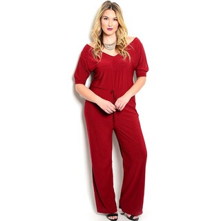 Shop the Trends Women's Plus Size Short Sleeve Wide-Legged Jumpsuit