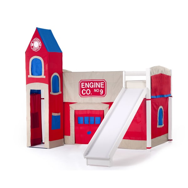 School House White Junior Loft White w/ Slide & Firehouse Tent