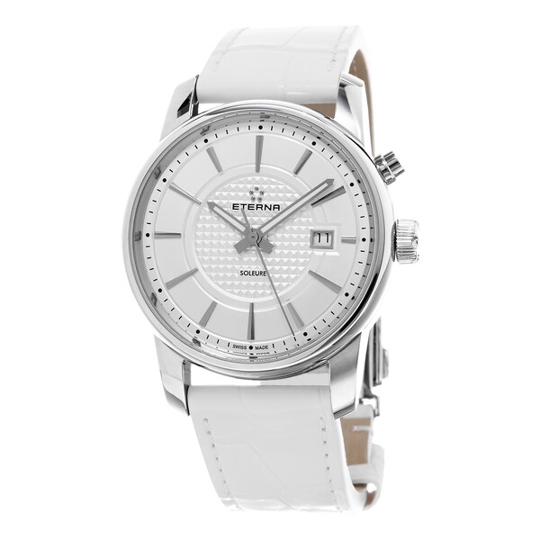 Eterna Men's 8310.41.17.1226 'Soleure' Silver Dial White Leather Strap Swiss Automatic Watch