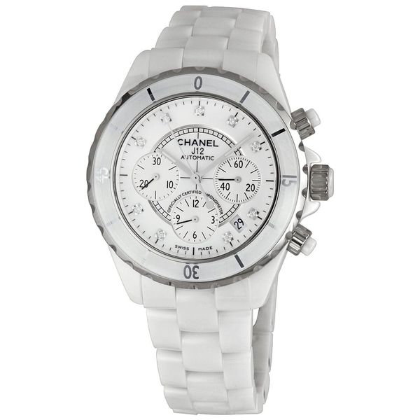 Chanel Unisex H2009 'J12' Chronograph Diamond White Ceramic Watch