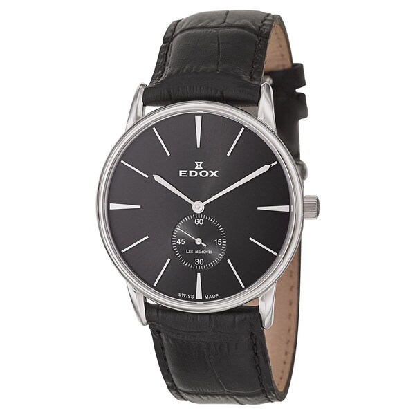 Edox Leather Men's 72014-3-NIN Black Leather Watch