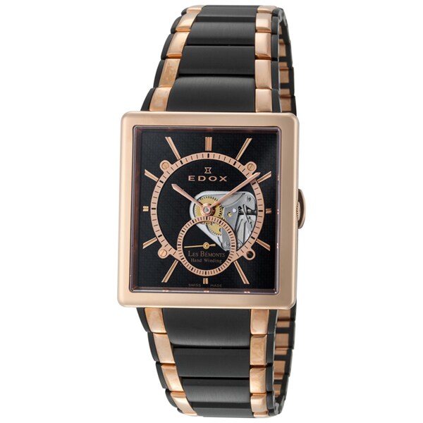 Edox Les Bemonts Men's 72012 357RN NIR Black and Rosetone Watch