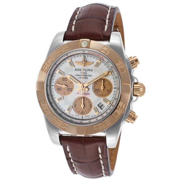 Breitling Men's CB014012-G713BS 'Chronomat 41' 18 Kt Rose Gold Chronograph Automatic Brown Leather Watch