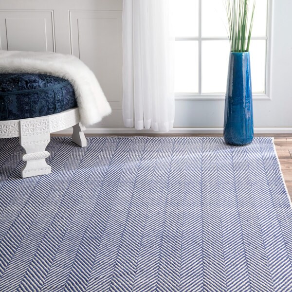 nuLOOM Handmade Flatweave Chevron Cotton Navy Rug (9' x 12') 17741176