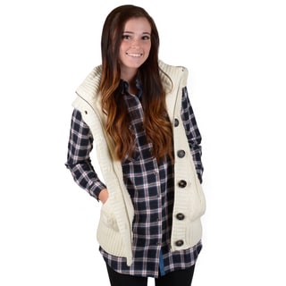 Journee Collection Junior's Lined Cable Knit Hooded Vest