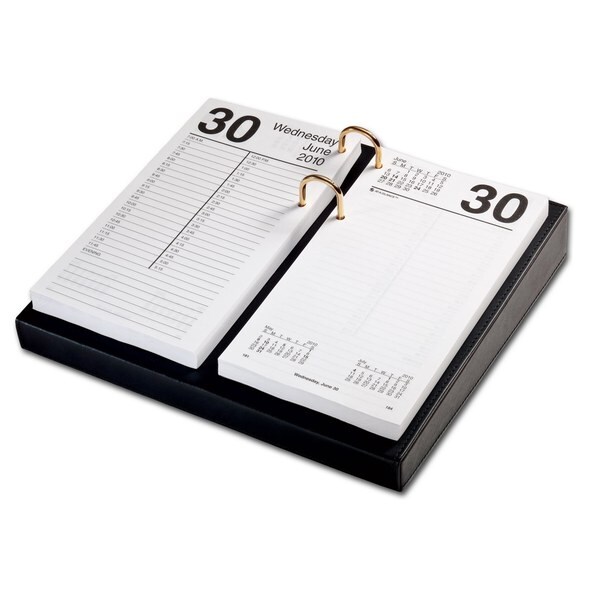 Black Leather 3.5" x 6" Calendar Holder with Gold Accents