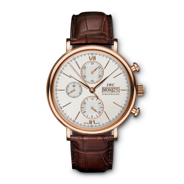 IWC Men's IW391020 'Portuguese' 18kt Rose Gold Automatic Chronograph Brown Leather Watch