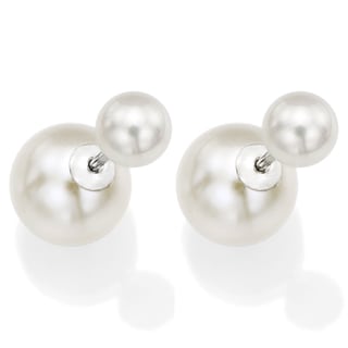DaVonna Sterling Silver Round Shell Pearl Stud Earrings (8mm 16mm)