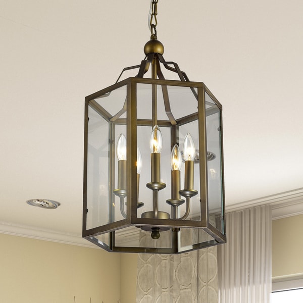 Bronze Hexagon Lantern Hanging Chandelier with Clear Glass 17762683