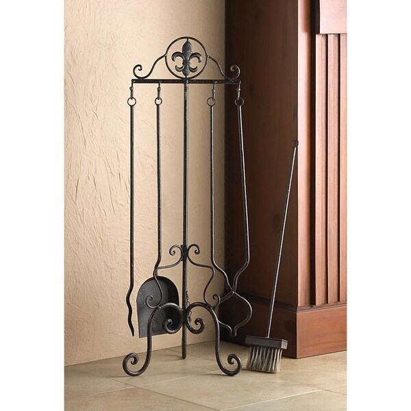 Victorian Fleur De Lis Iron Fireplace Tool Set