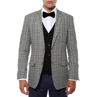 Zonettie Men's Zeus Grey/ Black Plaid Slim Fit Blazer