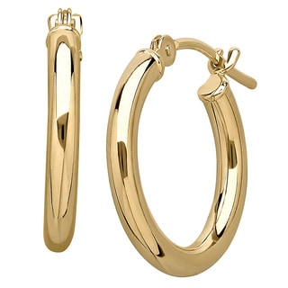 14k Small Yellow Gold Round Tube Hoop Earrings
