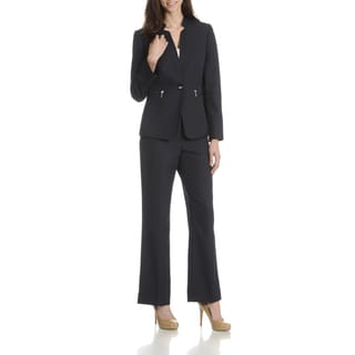 Tahari Arthur S. Levine Women's Black Inverted Collar 2-Piece Pant Suit