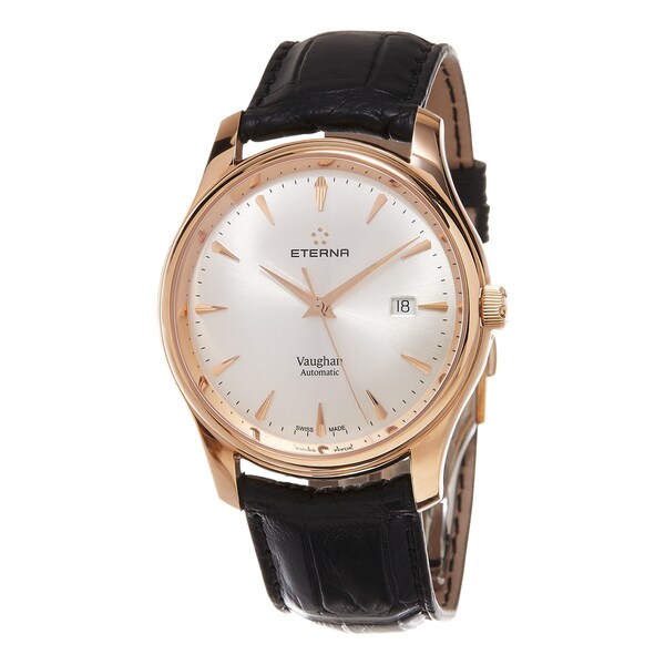 Eterna Men's 7650.69.11.1185 'Vaughan' Silver Dial Black Leather Strap Swiss Automatic Watch