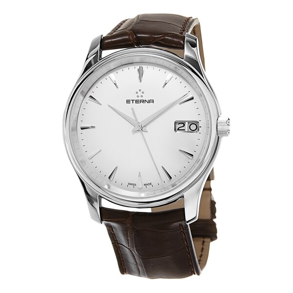 Eterna Men's 7630.41.61.1185 'Vaughan' White Dial Brown Leather Strap Big Date Swiss Automatic Watch
