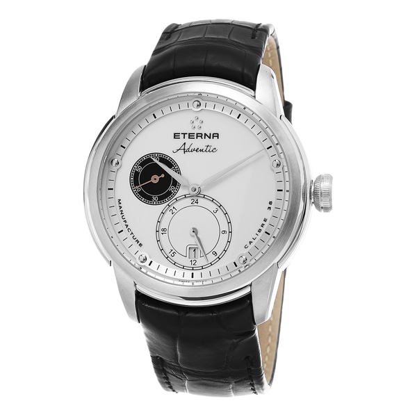 Eterna Men's 7660.41.66.1273 'Adventic' White Dial Black Leather Strap GMT Swiss Automatic Watch