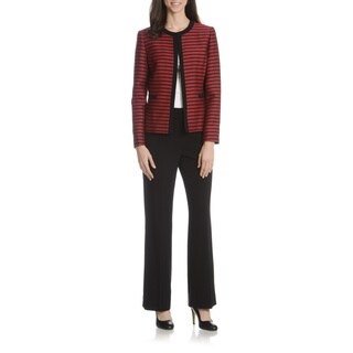 Tahari Arthur S. Levine Women's Collarless Striped 2-Piece Pant Suit