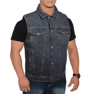 Men's Snap Front Denim Vest with Shirt Collar