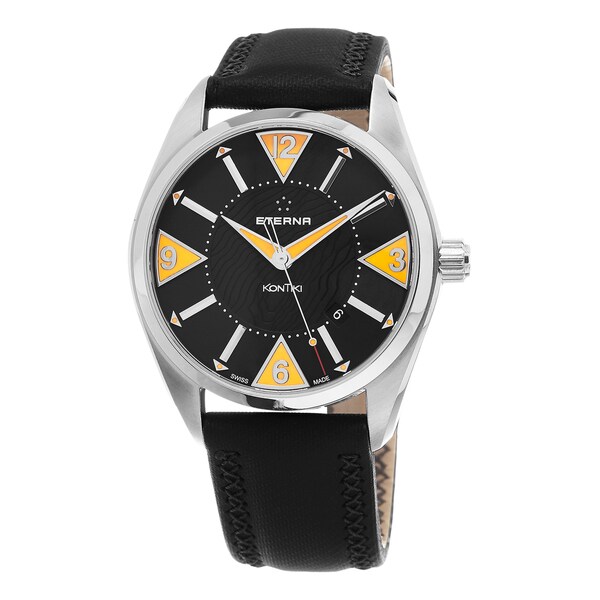 Eterna Men's 1220.41.46.1184 'KonTiki' Black Dial Black Leather Strap Date Swiss Automatic Watch