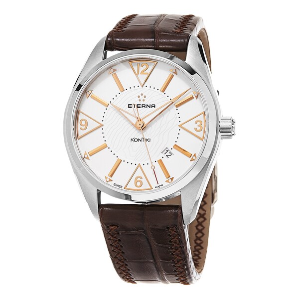 Eterna Men's 1220.41.67.1183 'KonTiki' Silver Dial Brown Leather Strap Date Swiss Automatic Watch