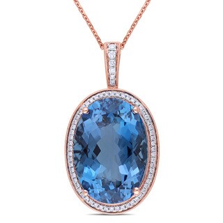 Miadora Signature Collection 14k Rose Gold Blue Topaz and 1/3ct TDW Diamond Circle Halo Necklace (G-H,SI1-SI2)