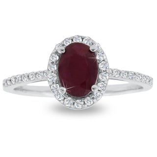 1 Carat Ruby and Halo Diamond Ring In 14 Karat White Gold