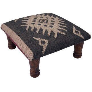 Herat Oriental Indo Handmade Wool/ Jute Upholstered Wooden Footstool